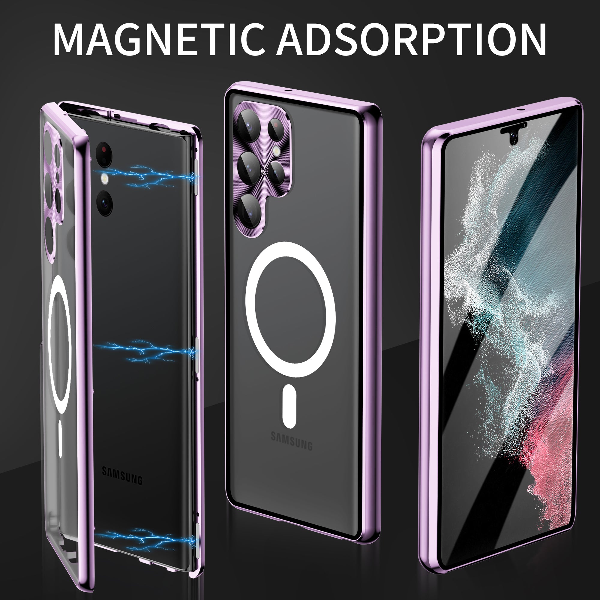 Magnetic Case for Samsung Galaxy S23 Ultra Matte PC Metal Tempered Glass Phone Case with Lens Cover / Lock Magnetic Case for Samsung Galaxy S23 Ultra Matte PC Metal Tempered Glass Phone Case with Lens Cover / Lock